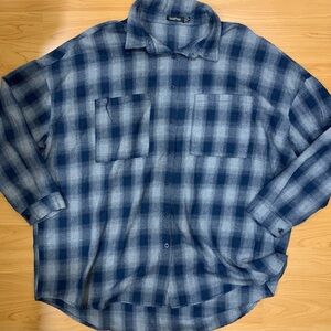 3/$15 Blue and gray oversized flannel top
